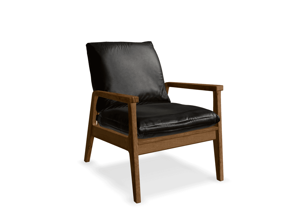 Oak and leather lounge chair